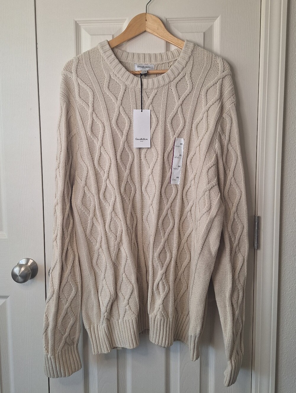 Goodfellow & Co Mens Crewneck Cable Knit Sweater in Cream Size XXL